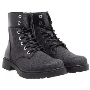 Womens Michael Kors Alistair Bootie Black Combat Boots Signature Logo 7 M NEW